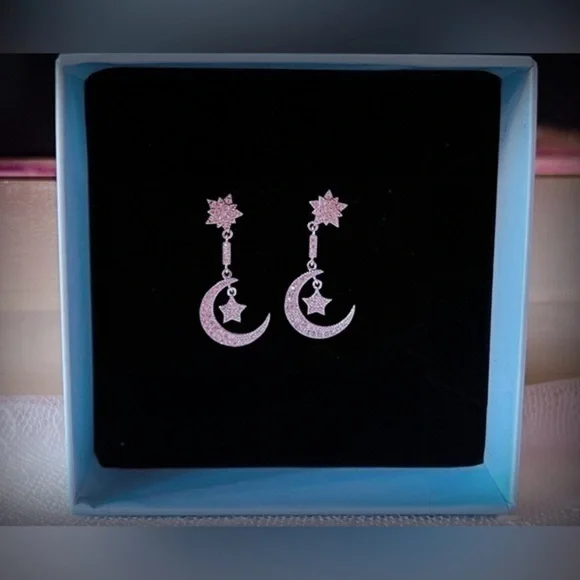 COPY - Sterling Silver Moon & Star dangle Earrings - Picture 2 of 5